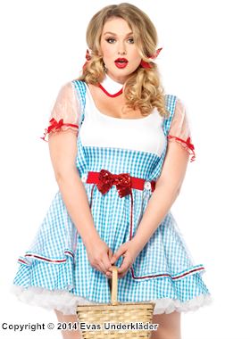 Dorothy from Wizard of Oz, costume dress, sequins, suspenders, checkered pattern, XL to 4XL